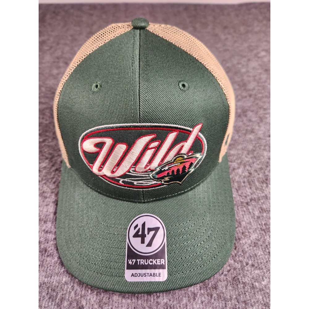 47 Minnesota Wild Enfield Trucker Hat Green Tan NHL Adjustable Snapback NWT
